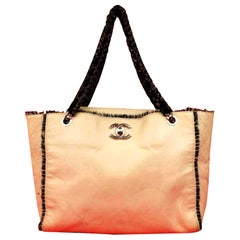 Chanel Tweed Chain Tote 223685 Ivory X Black Leather Shoulder Bag