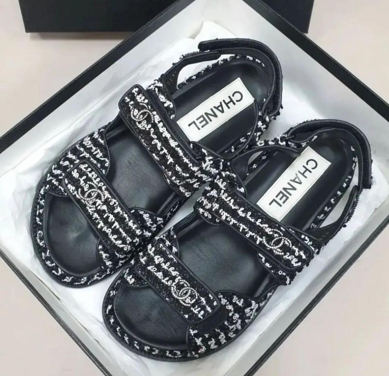 CHANEL Tweed DAD Sandals For Sale 4