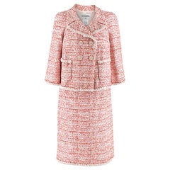 Chanel Tweed Double-Breasted Red 
White Skirt Suit SIZE 40