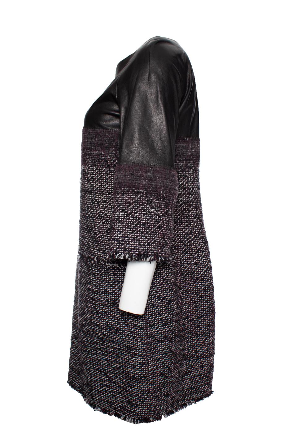 Black Chanel, tweed dress with leather For Sale