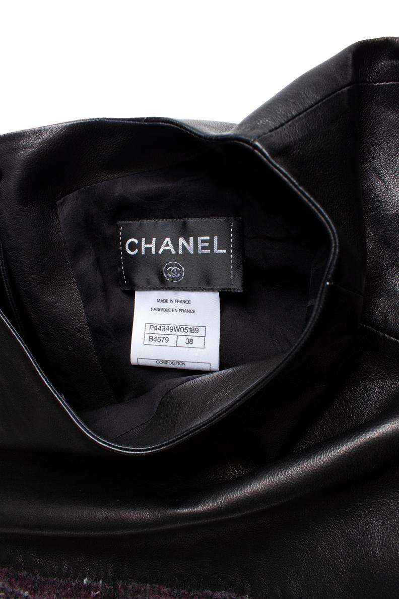 Women's Chanel, tweed dress with leather For Sale