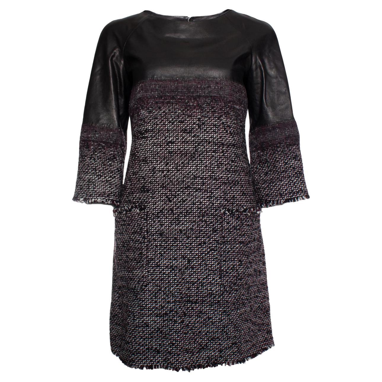 Chanel, tweed dress with leather For Sale