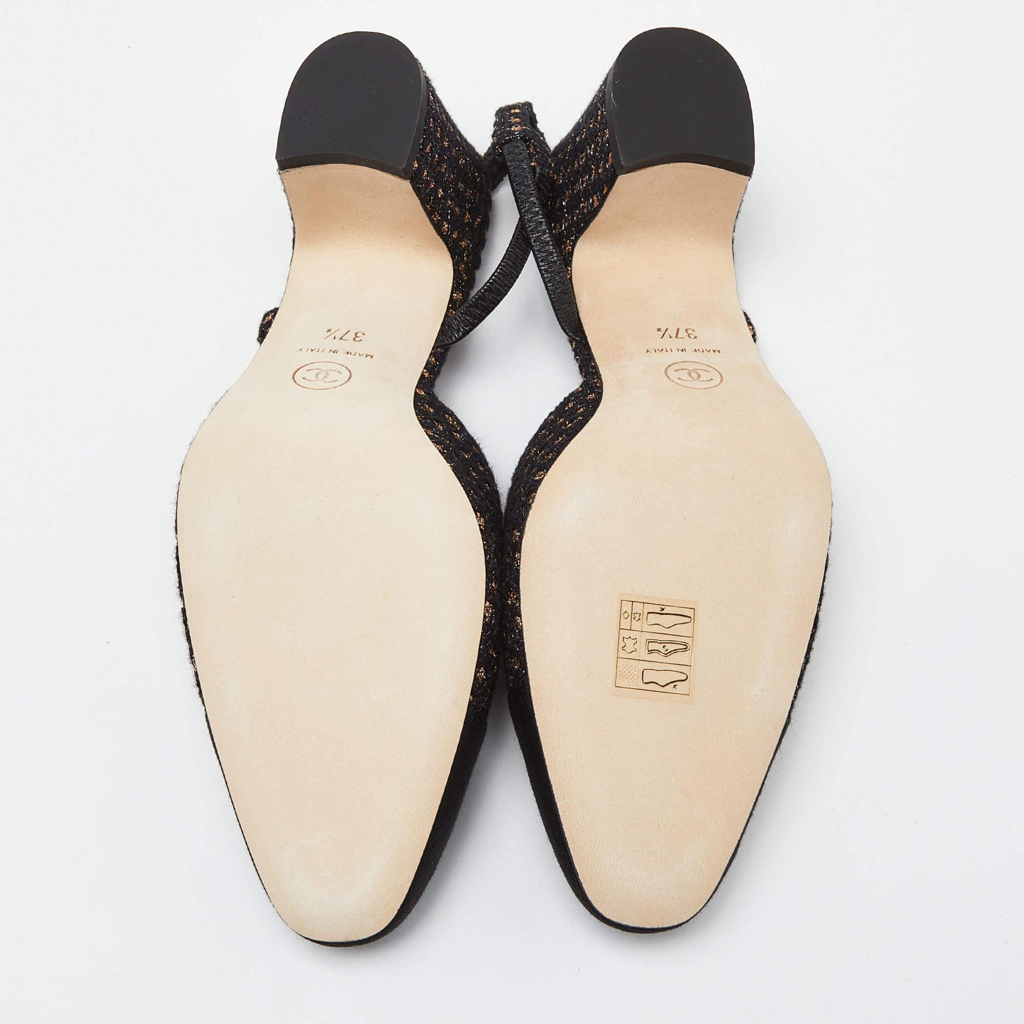 Chanel Tweed, Grosgrain und Segeltuch Cap Toe Slingback Sandalen Größe 37,5 im Angebot 4