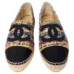 Espadrillas Chanel Tweed Grosgrain Multicolore ad incastro CC