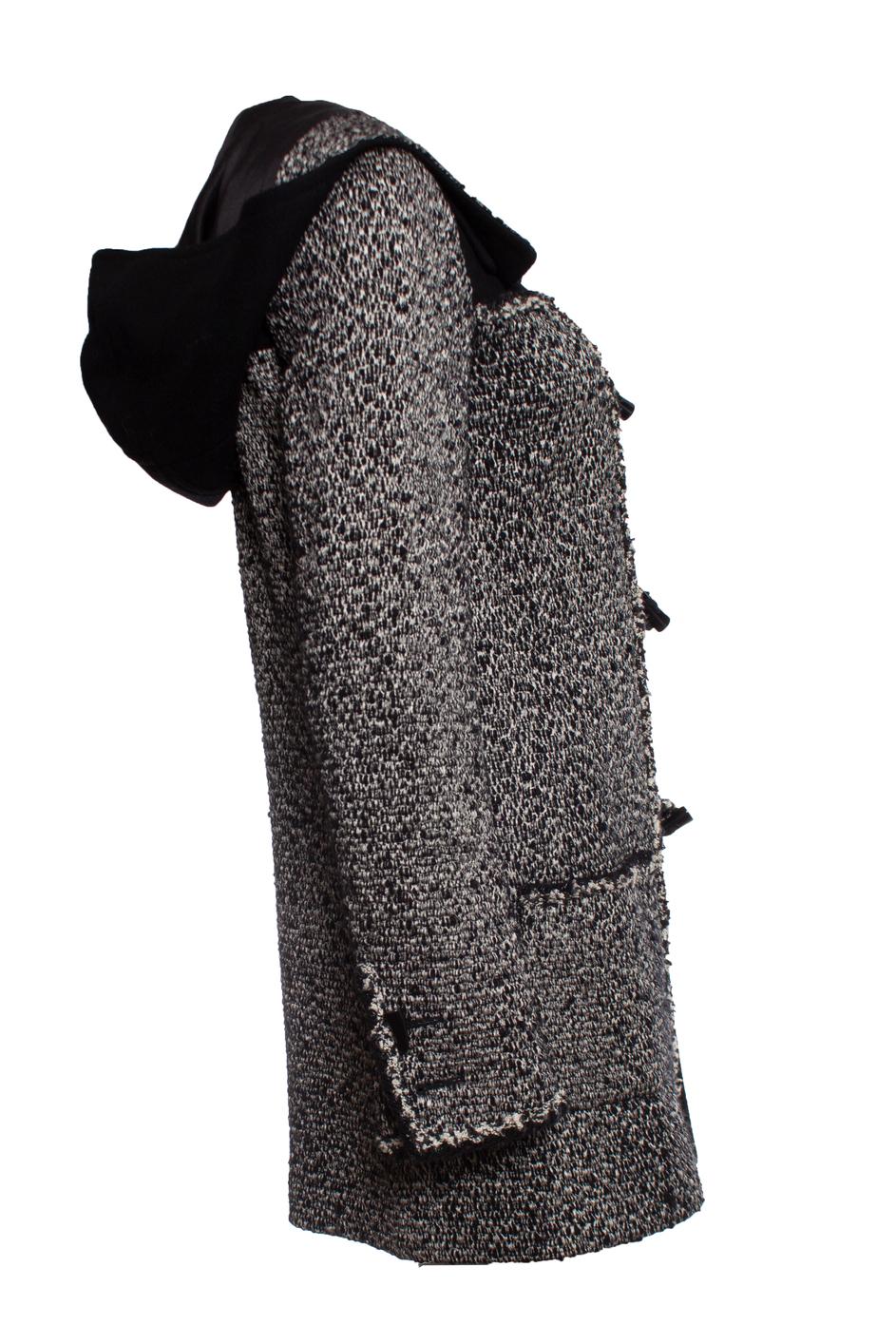 Black Chanel, tweed hooded monty coat. For Sale