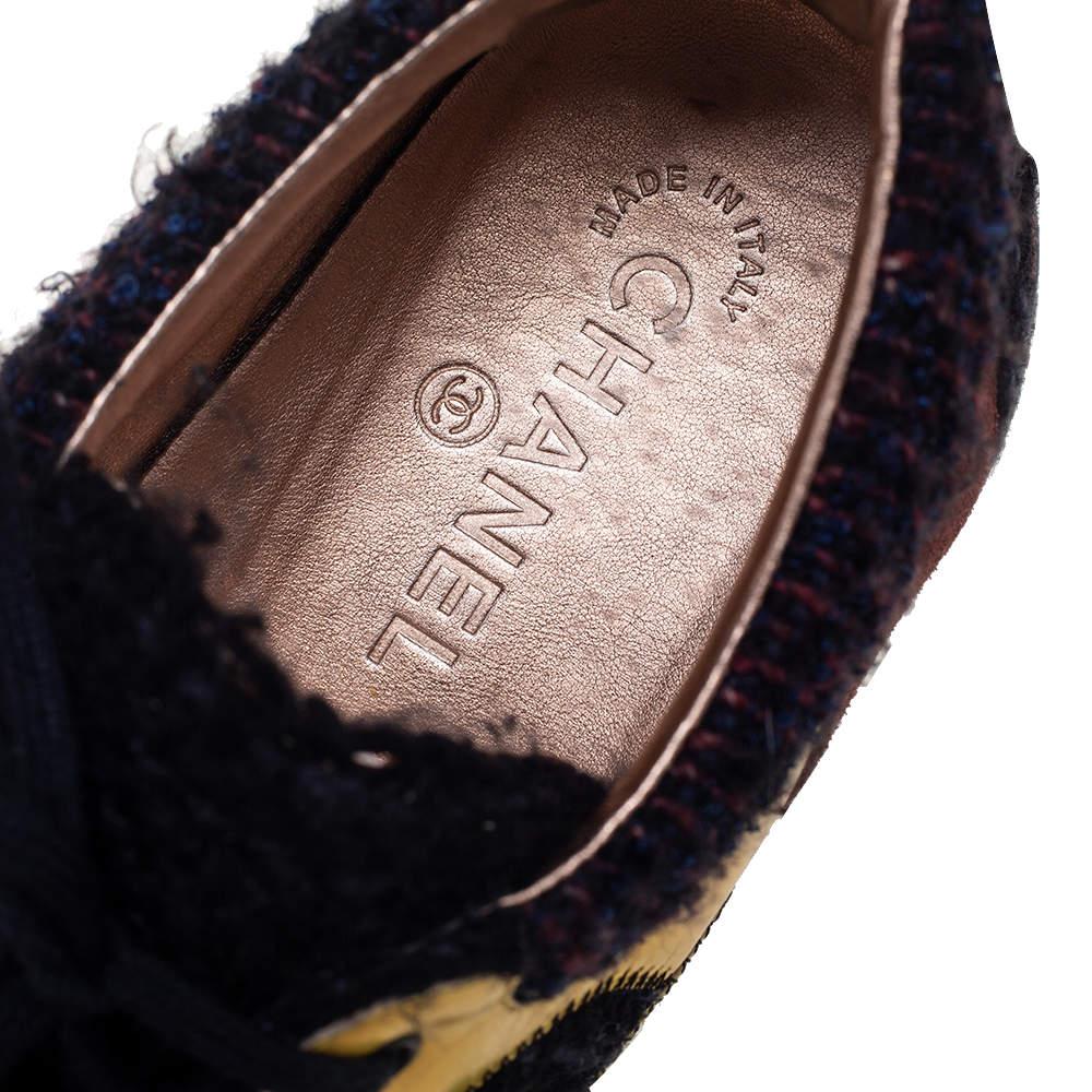 Chanel Tweed, Iridescent Leather and Suede CC Low-Top Sneakers Size 40 2