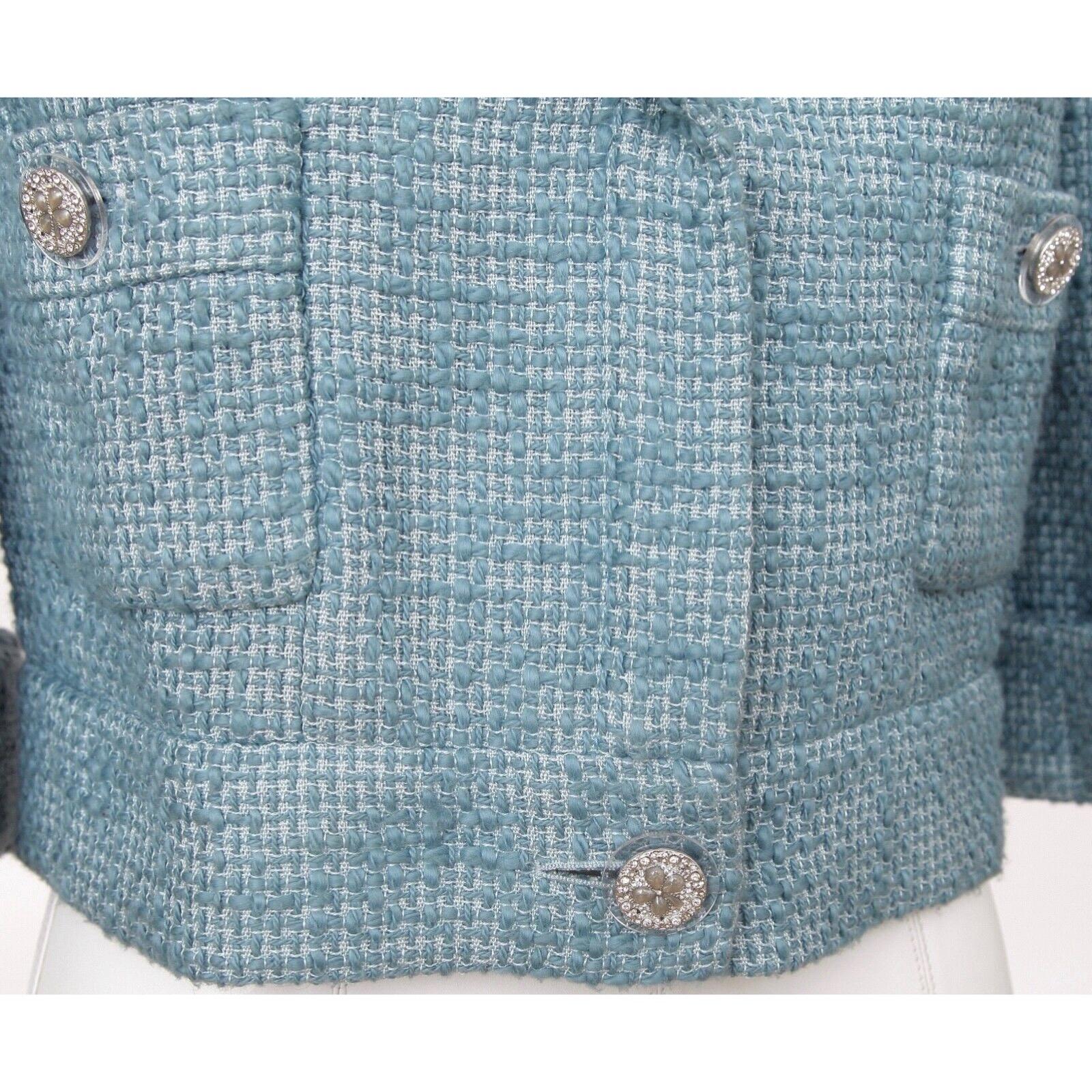 CHANEL Jacket Blazer Tweed Blue Cropped Crystal Sz 38 Cruise 2013 In Excellent Condition In Hollywood, FL