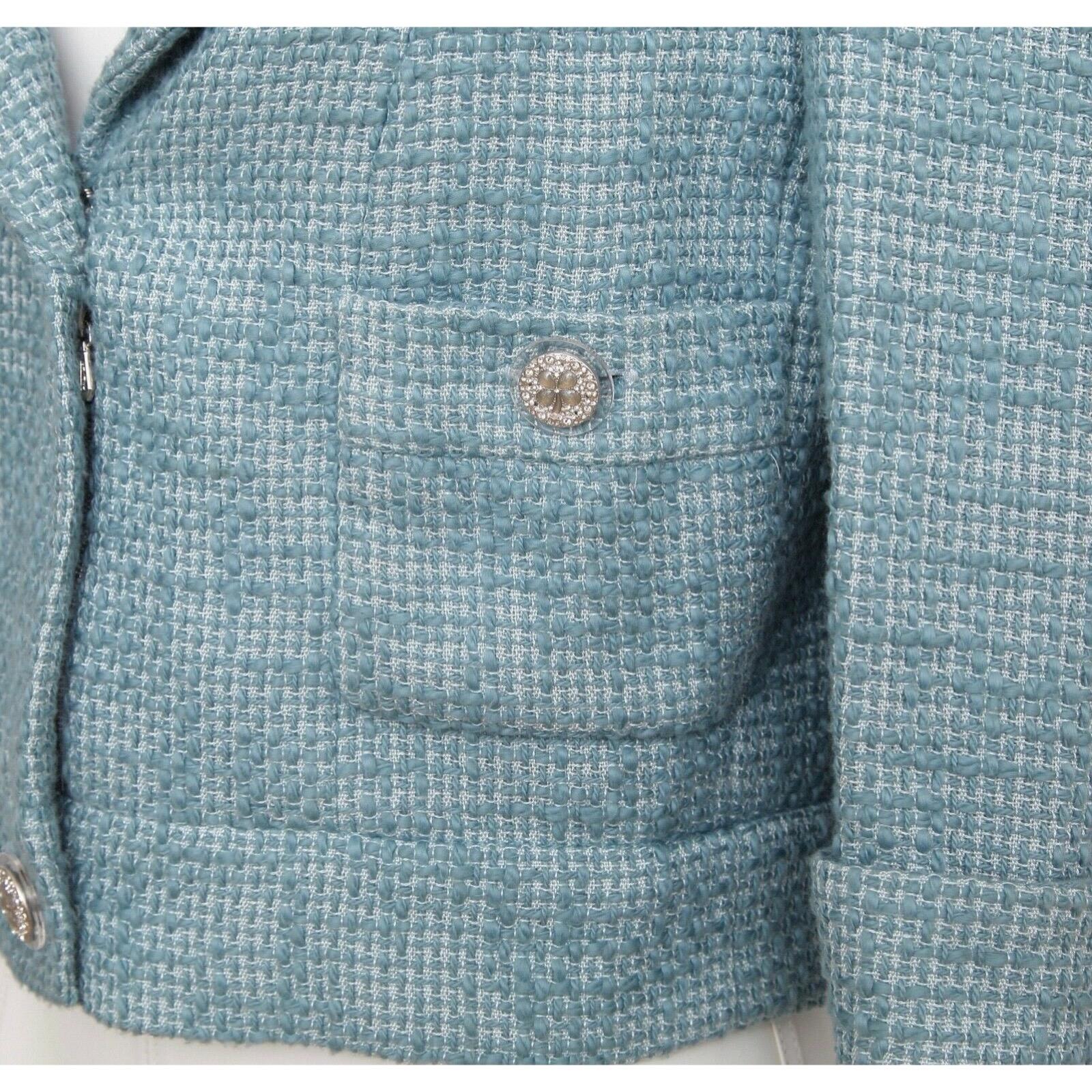 Women's CHANEL Jacket Blazer Tweed Blue Cropped Crystal Sz 38 Cruise 2013