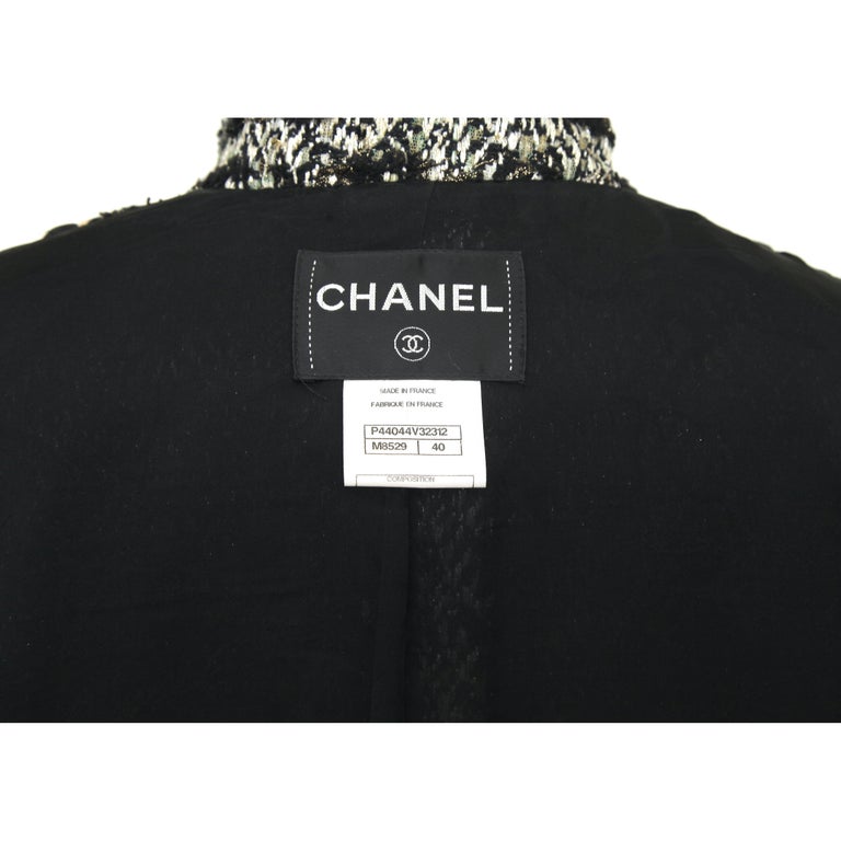CHANEL Tweed Jacket Blazer Metallic Black Cream BOMBAY Coat Collar