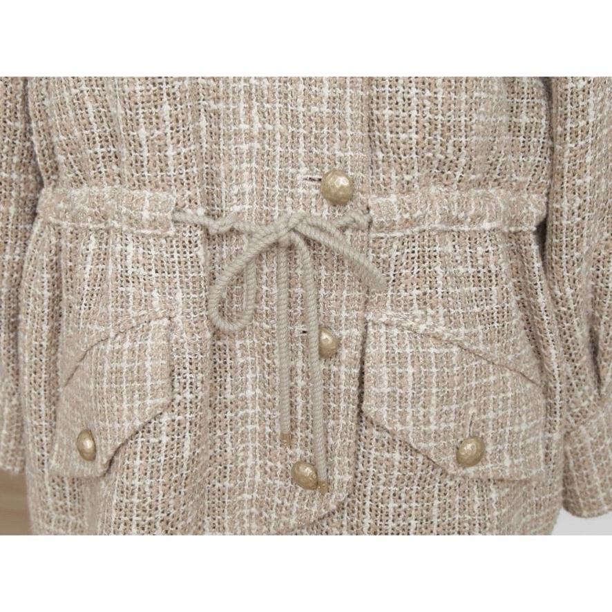 CHANEL Tweed Blazer Jacket Tan White Zipper Buttons Long Sleeve 44 Spring 2015 1