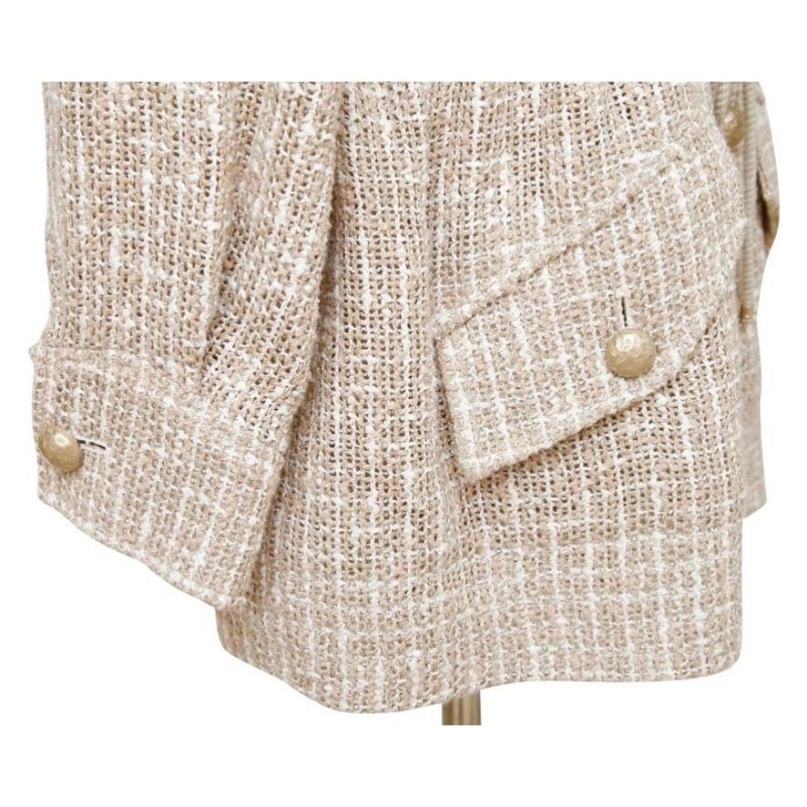 CHANEL Tweed Blazer Jacket Tan White Zipper Buttons Long Sleeve 44 Spring 2015 2