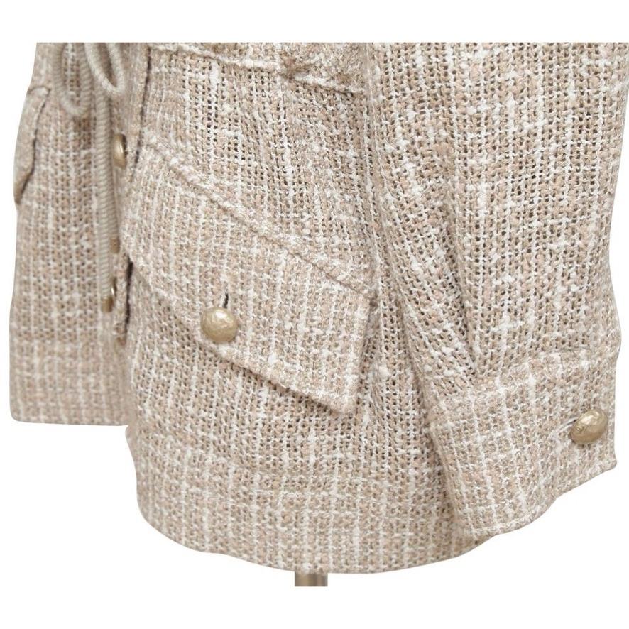 CHANEL Tweed Blazer Jacket Tan White Zipper Buttons Long Sleeve 44 Spring 2015 3