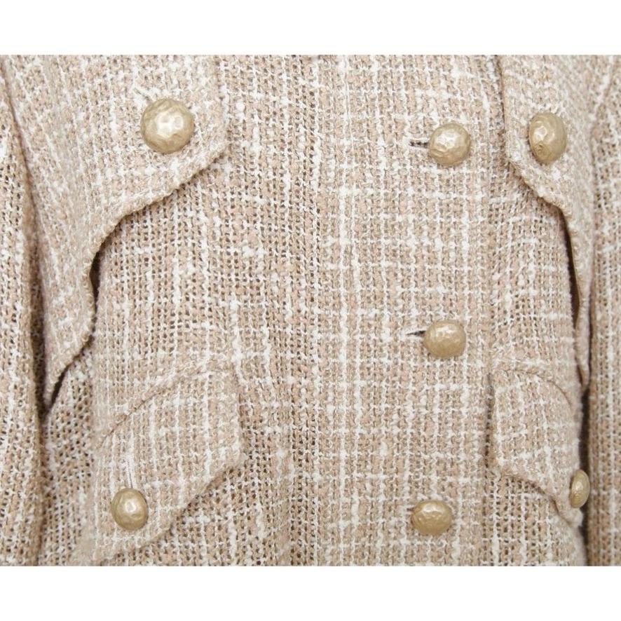 CHANEL Tweed Blazer Jacket Tan White Zipper Buttons Long Sleeve 44 Spring 2015 4