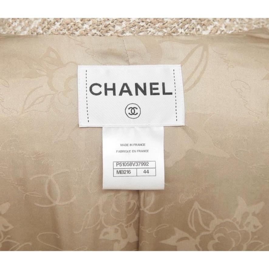 CHANEL Tweed Blazer Jacket Tan White Zipper Buttons Long Sleeve 44 Spring 2015 5