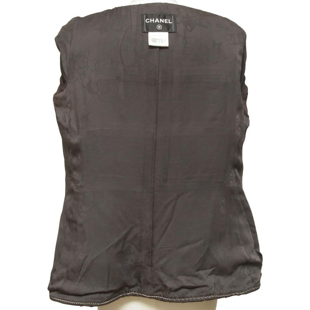 CHANEL Chaqueta Abrigo Tweed Plata Metalizado 3/4 Manga Doble Pecho 2014 14P 40 en venta 1