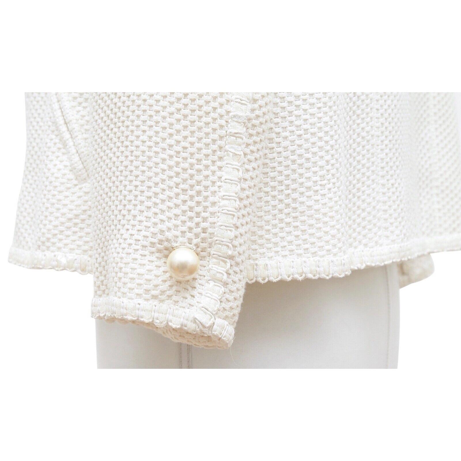 CHANEL Tweed Jacket Coat White Pearl 3/4 Sleeve Double Breasted 2013 13S Sz 34 For Sale 3