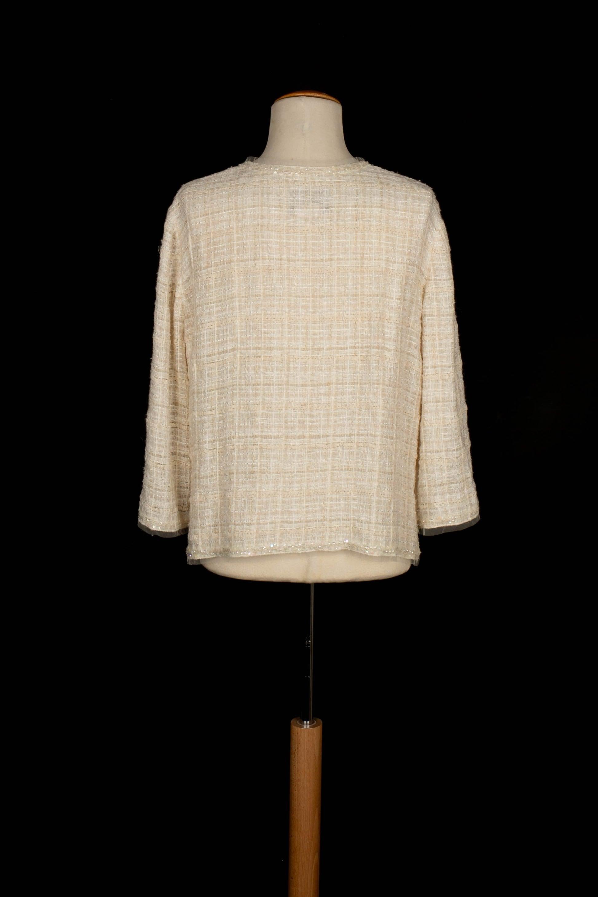 Beige Chanel Tweed Jacket Emroidered with Sequins and Pearls For Sale