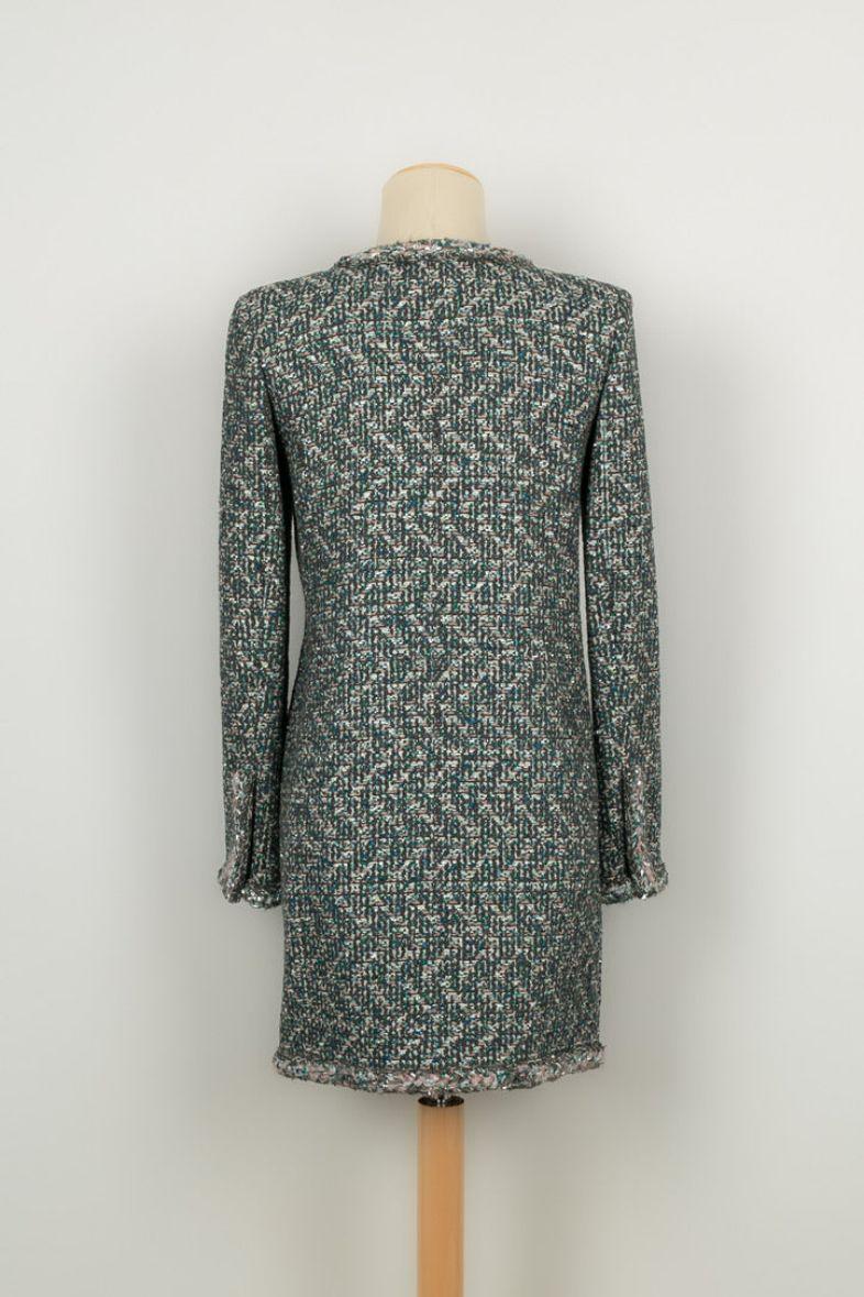 Chanel Tweed Jacket in Blue and Green In Excellent Condition In SAINT-OUEN-SUR-SEINE, FR
