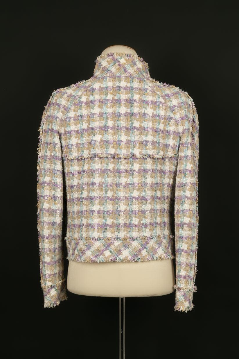 Brown Chanel Tweed Jacket in Pastel Tones and Silk Lining For Sale