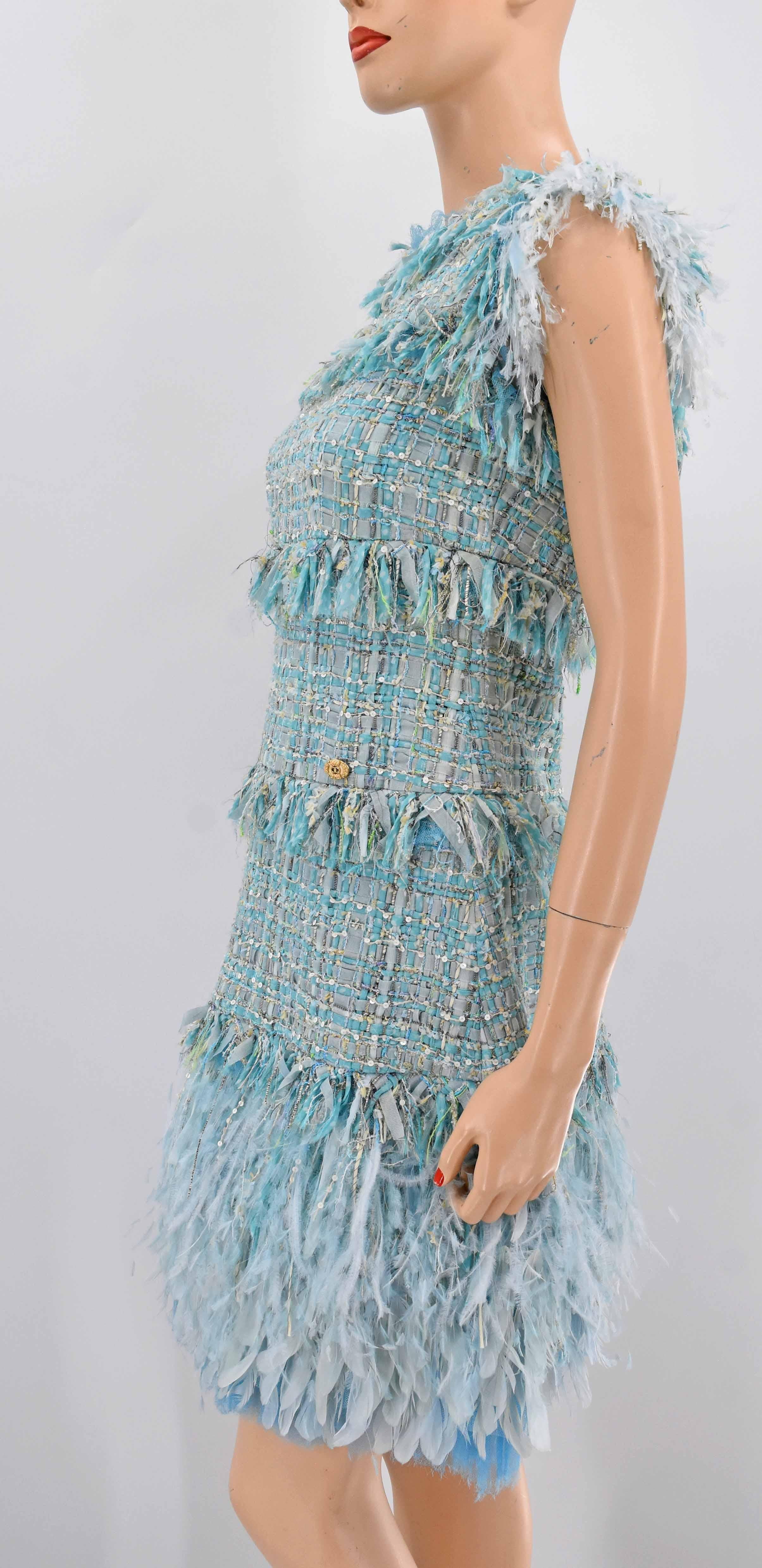 Chanel Tweed Jeweled Runway Fringe Dress With Belt NWT $14, 310 11P Spring 2011  In New Condition For Sale In Merced, CA