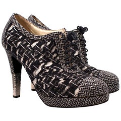 Chanel Tweed Lace Up Shoe Boots Size 40