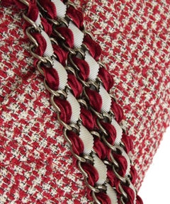 Chanel Tweed Leather Red White Silver Medium Evening Shoulder Flap Bag