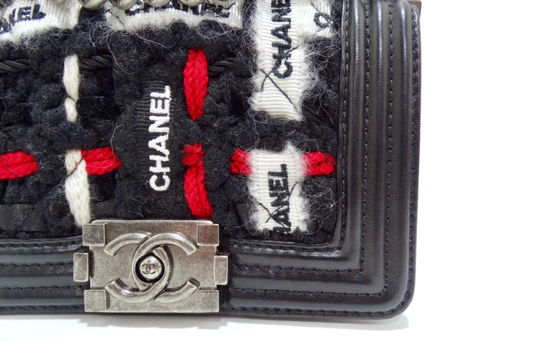 Black Chanel Tweed Limited Edition Boy Bag  For Sale