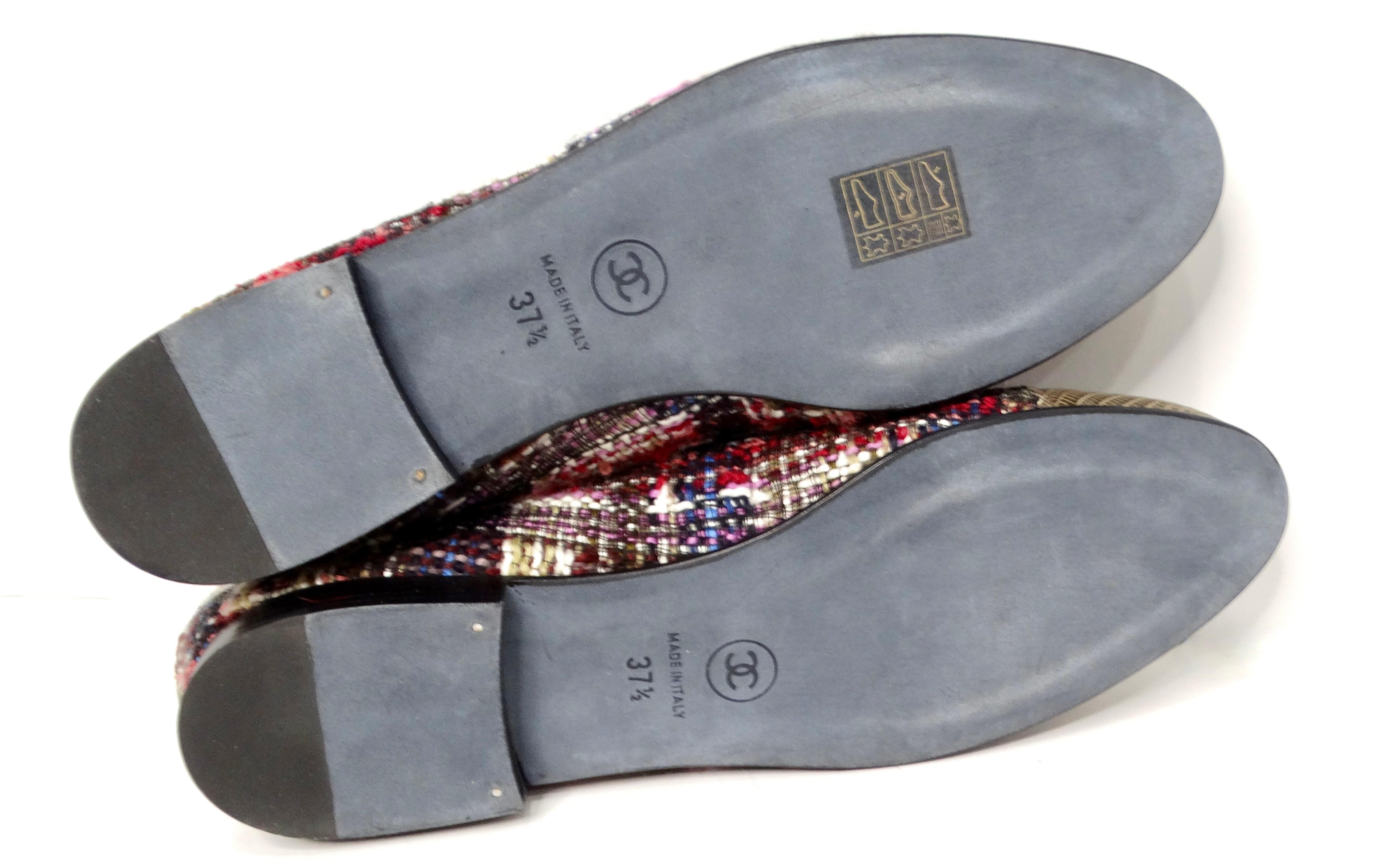 Chanel Bailarinas con puntera de punta de CC entrelazada de lagarto de tweed en venta 3