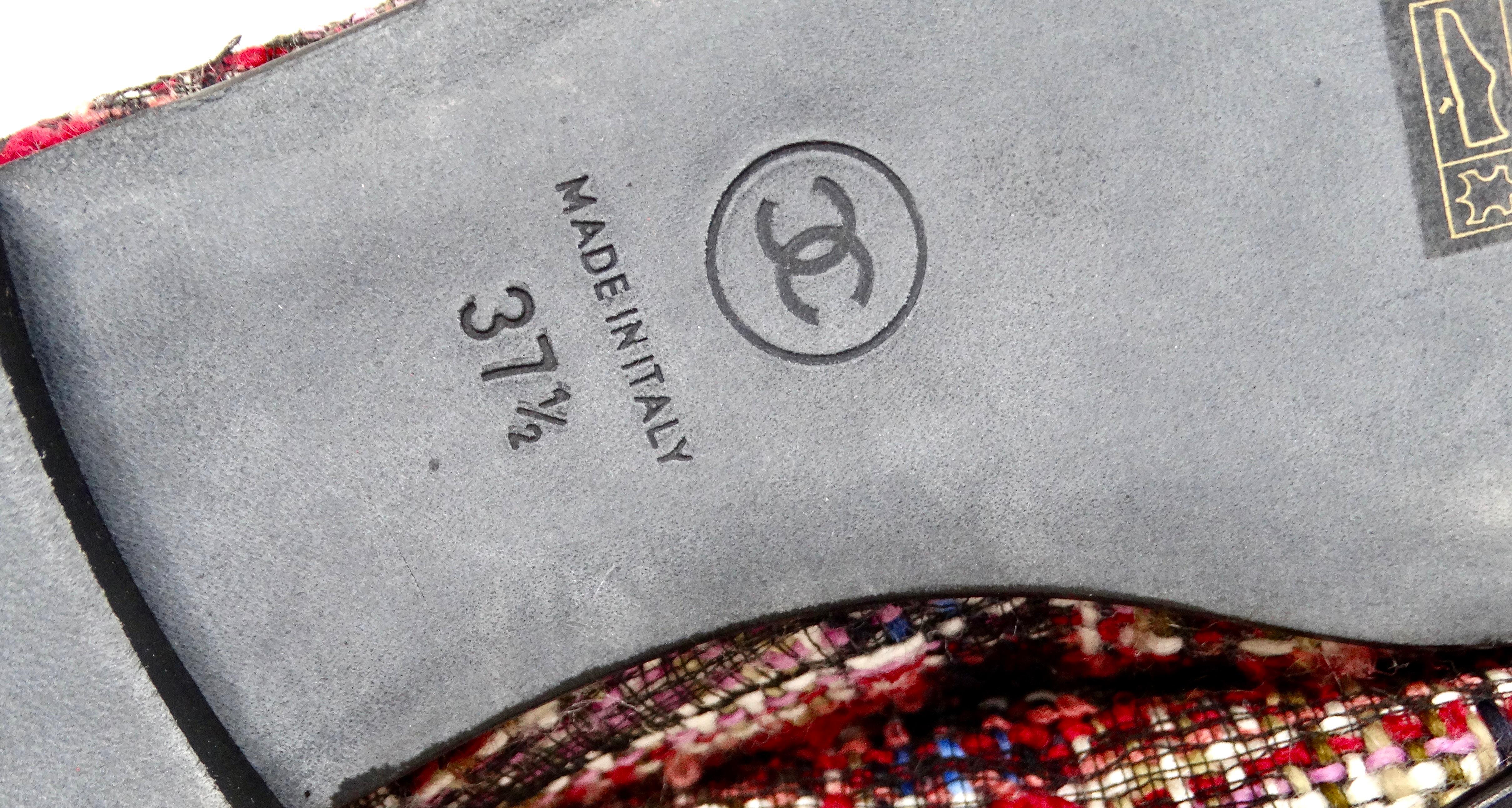 Chanel Bailarinas con puntera de punta de CC entrelazada de lagarto de tweed en venta 4