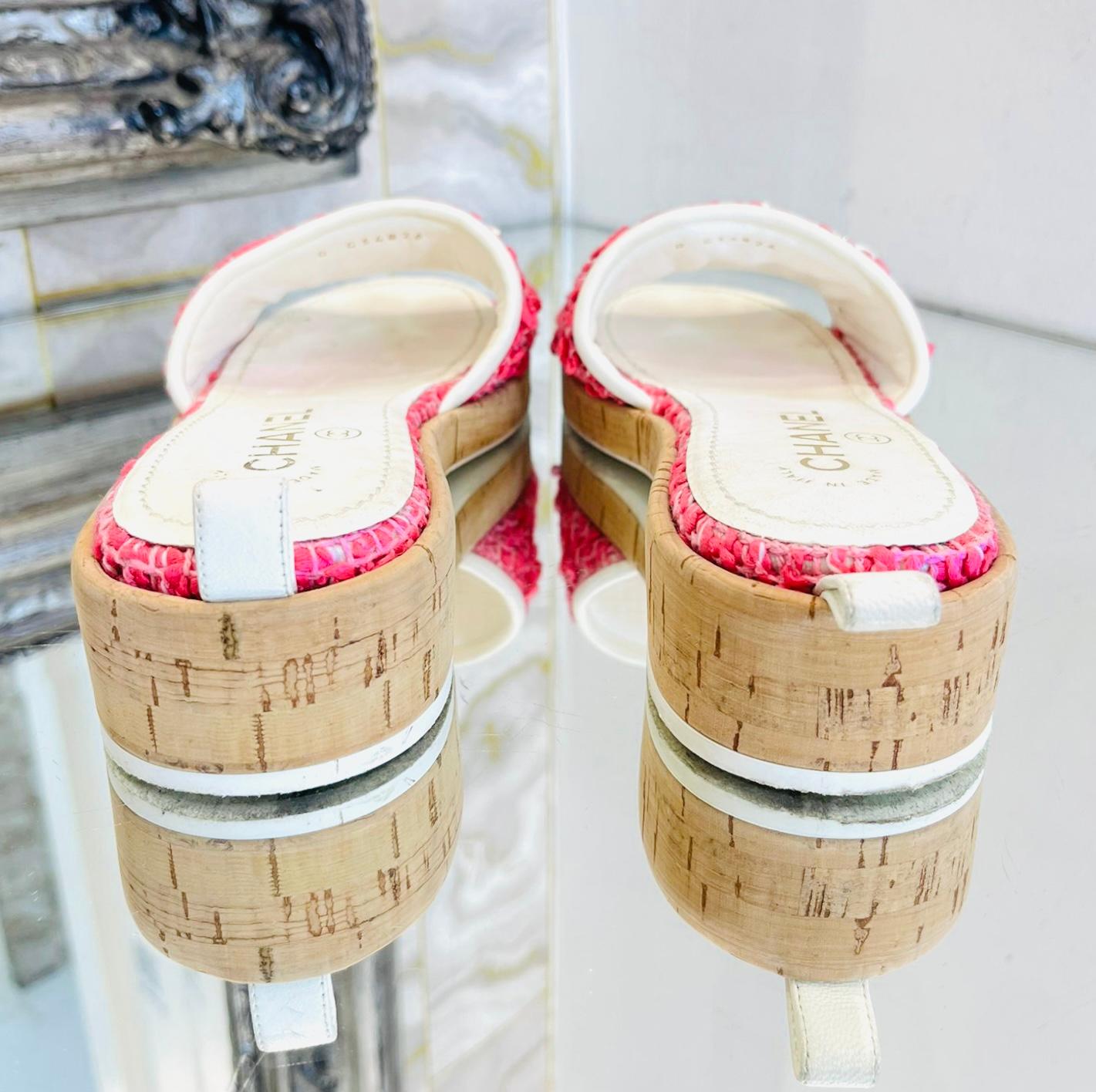 Beige Chanel Tweed Logo Mules