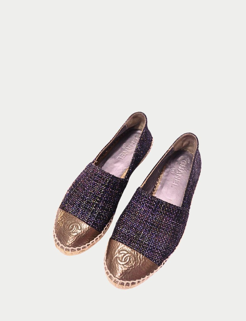 Espadrillas Chanel in tweed e pelle metallizzata - EU 38 in vendita 1