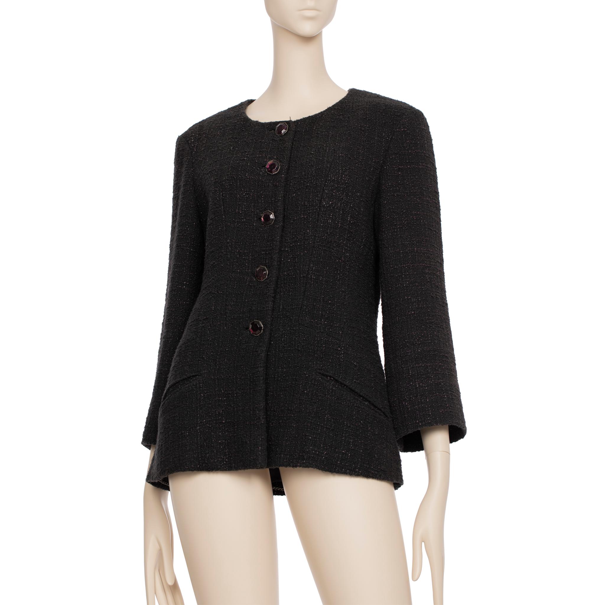 Chanel Tweed Multi-button Crew Neck Jacket 40 FR For Sale 5