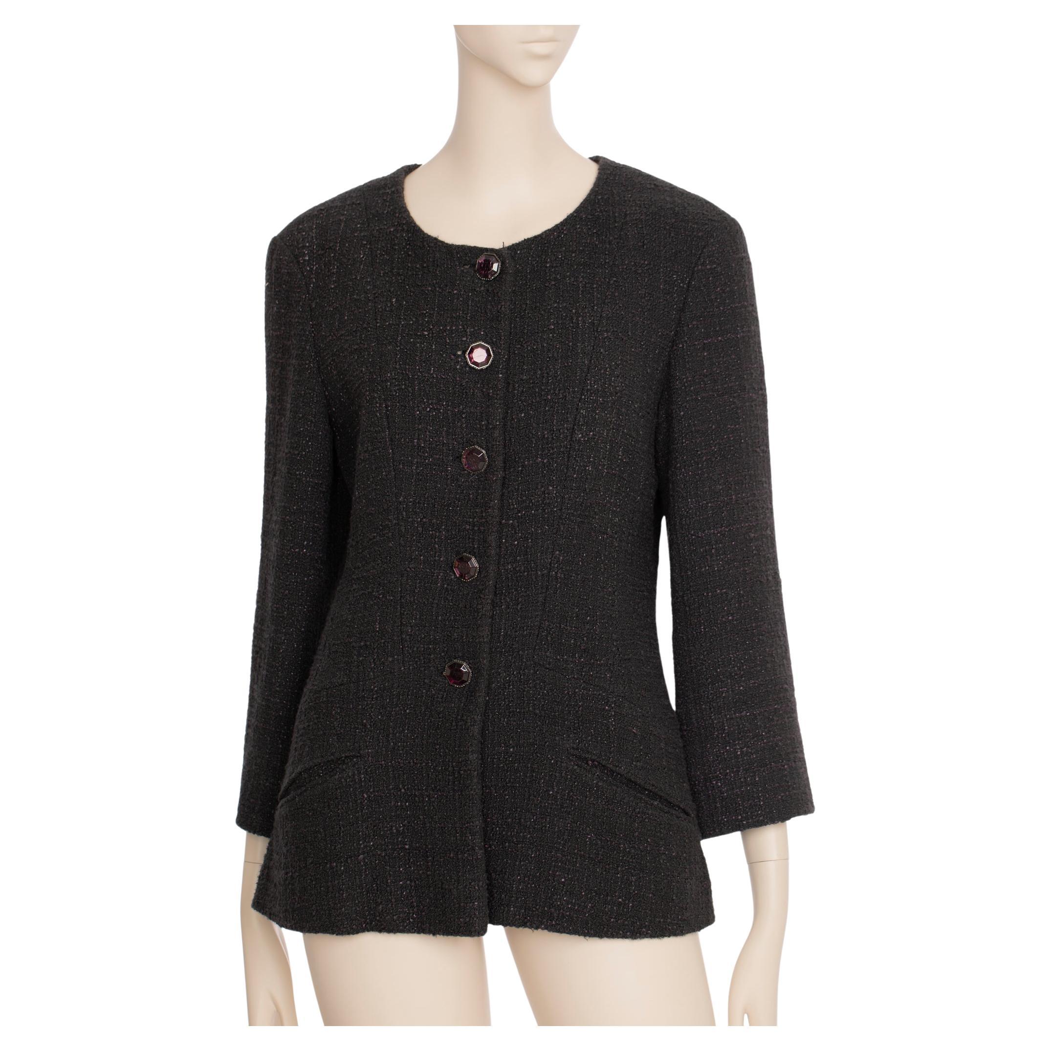 Chanel Tweed Multi-button Crew Neck Jacket 40 FR For Sale