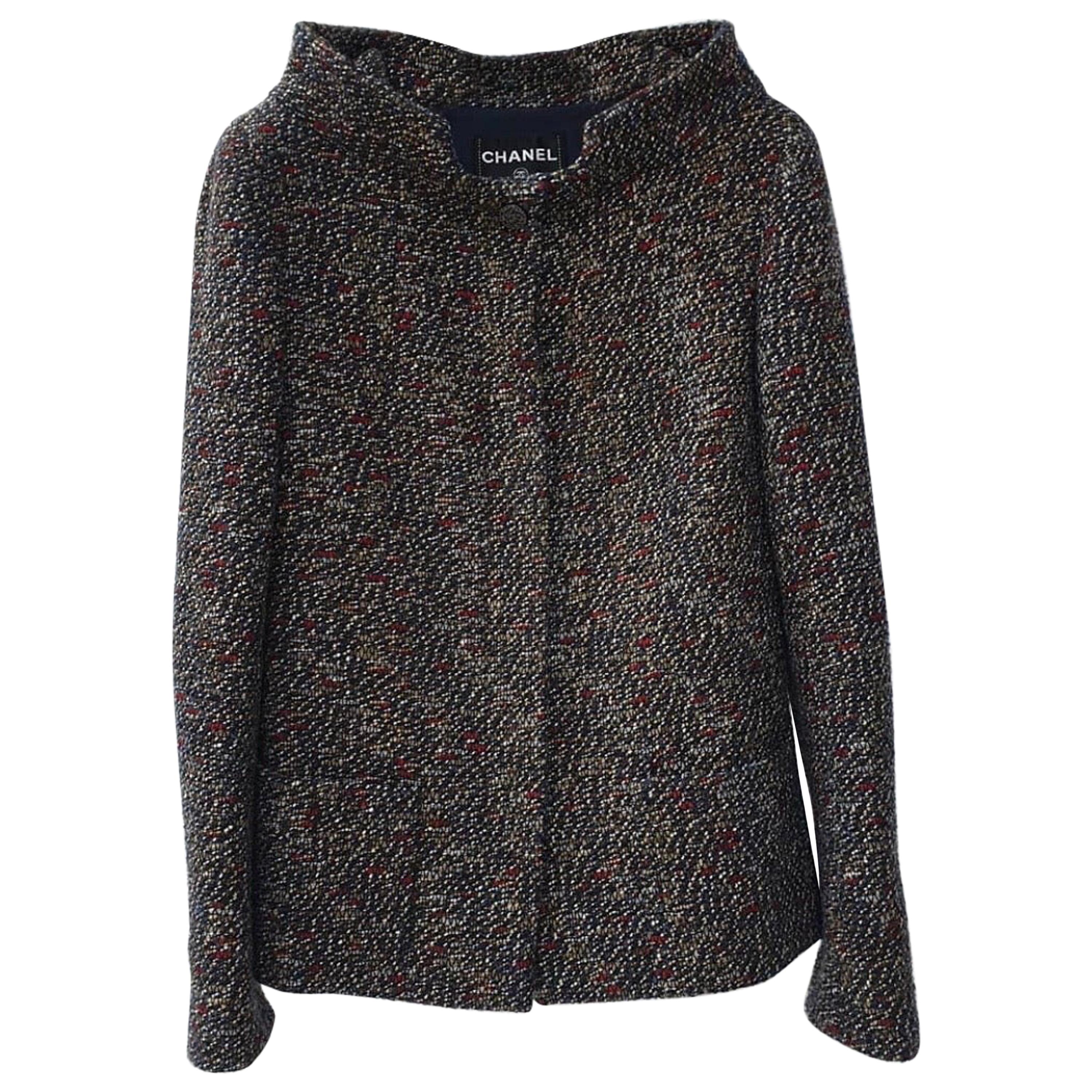 Chanel Tweed Multicolor Wool-Blend Boat Neck Button Front Blazer Jacket 
