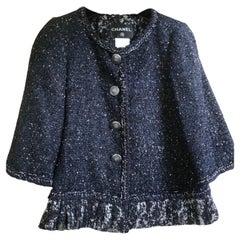 Chanel Marineblaue Tweed-Jacke