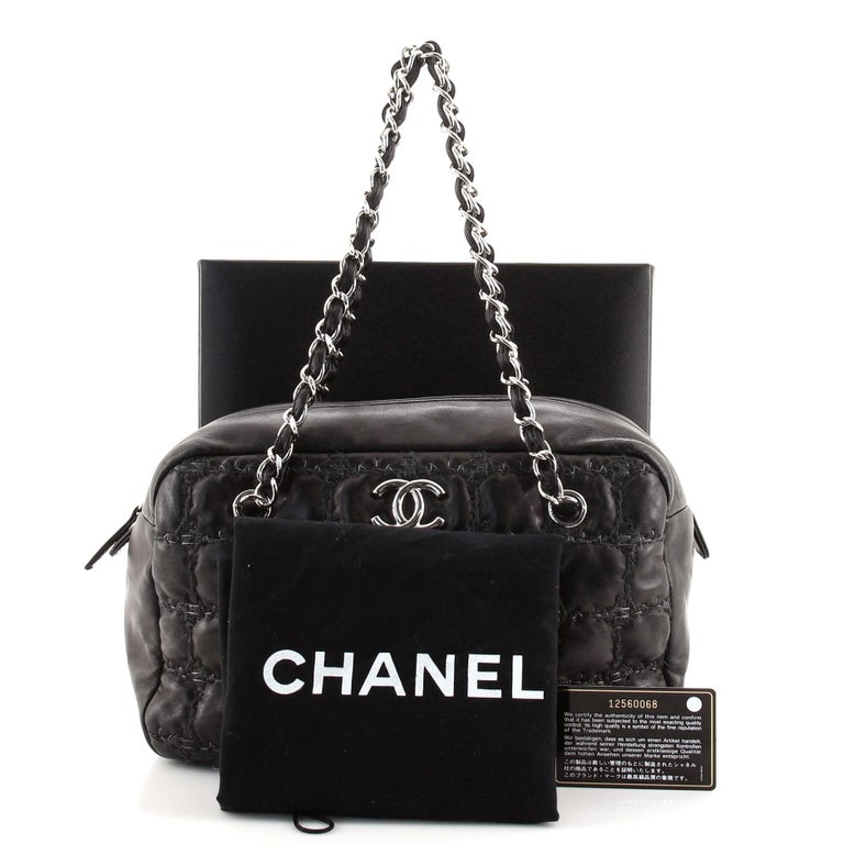 Chanel Tweed On Square Stitch Bubble Bowler Bag Lambskin with Tweed at
