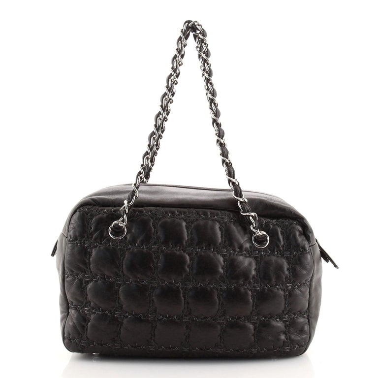 Chanel Tweed On Square Stitch Bubble Bowler Bag Lambskin with