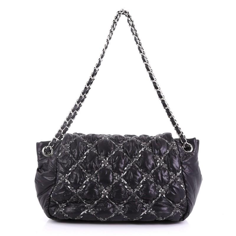 Chanel Tweed On Stitch Bubble Accordion Flap Bag Quilted Nylon Medium In Good Condition In NY, NY