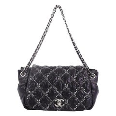 Chanel Tweed On Stitch Bubble Accordion Flap Bag Quilted Nylon Medium