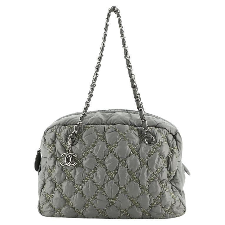 Chanel Tweed On Stitch Bubble Bowling Bag Quilted Nylon Large
