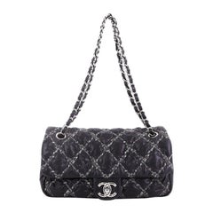 Chanel Tweed On Stitch Flap Bag Quilted Nylon Medium