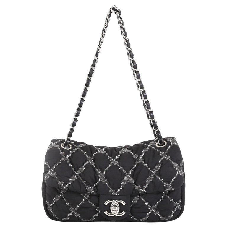 Chanel Tweed On Stitch Flap Bag Quilted Nylon Medium