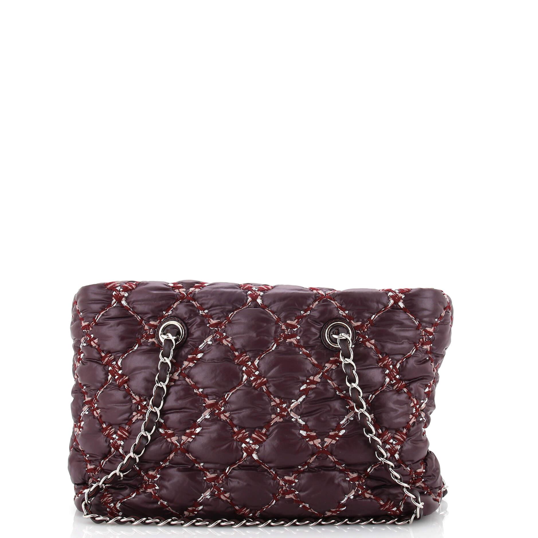 Chanel Tweed on Stitch Zip Tote Quilted Nylon Small In Good Condition For Sale In NY, NY