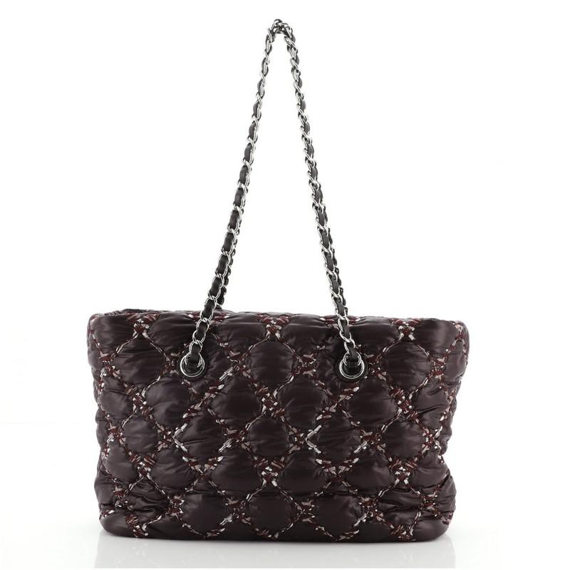 Black Chanel Tweed on Stitch Zip Tote Quilted Nylon Small