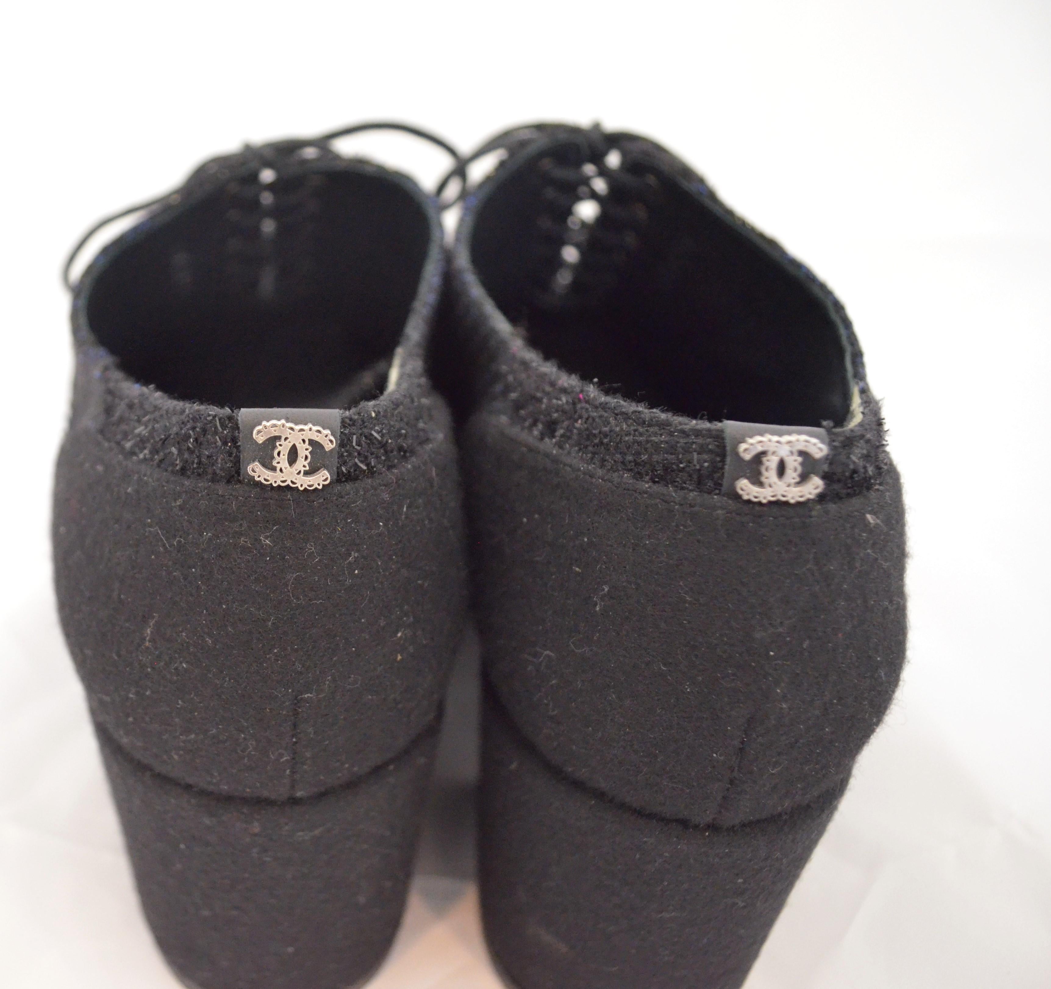 Black Chanel Tweed Oxford Platform Shoes, size 40