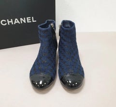 Chanel Tweed Patent Leather Ankle Boots