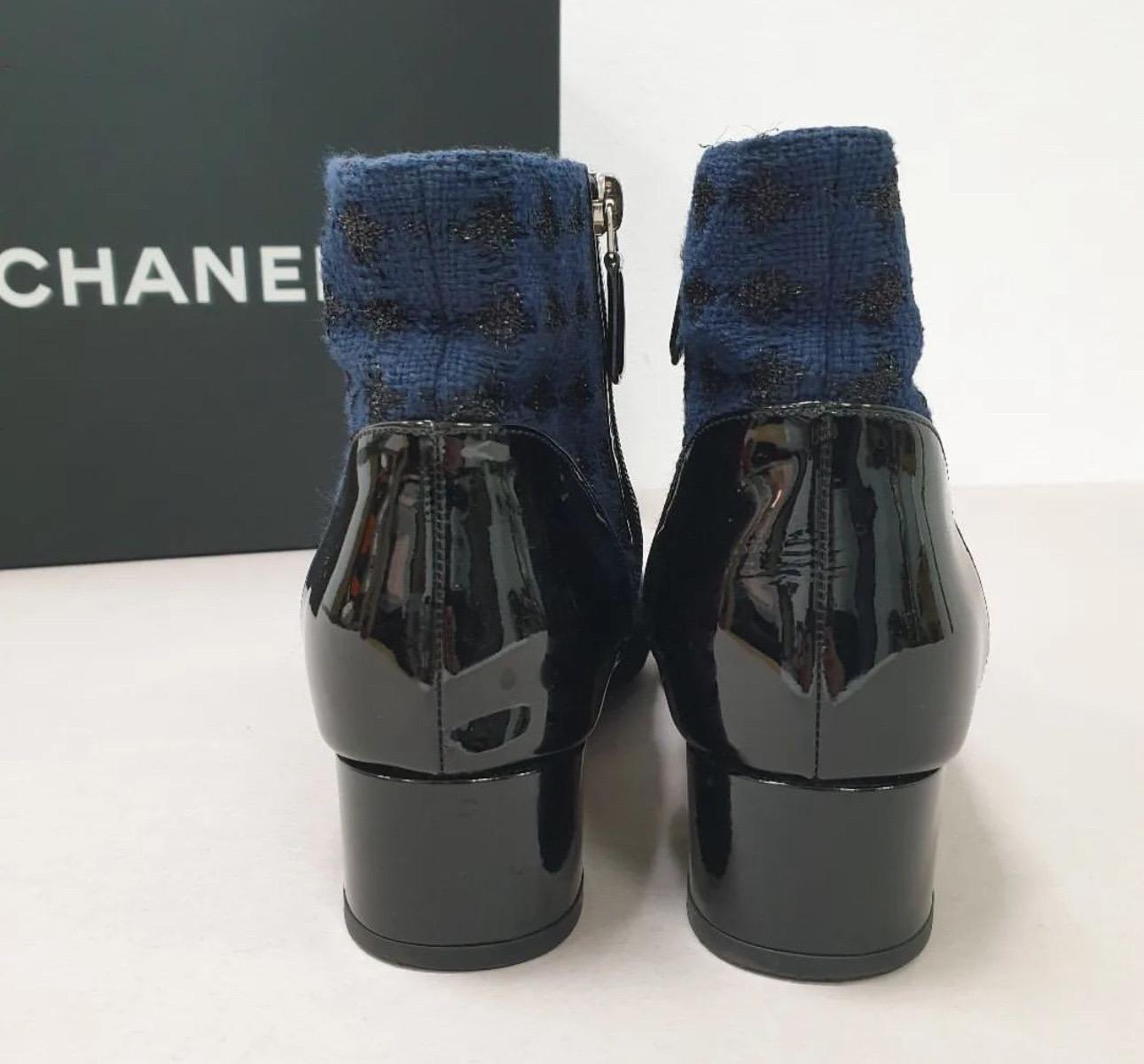 Women's Chanel Tweed Patent Leather Ankle Boots