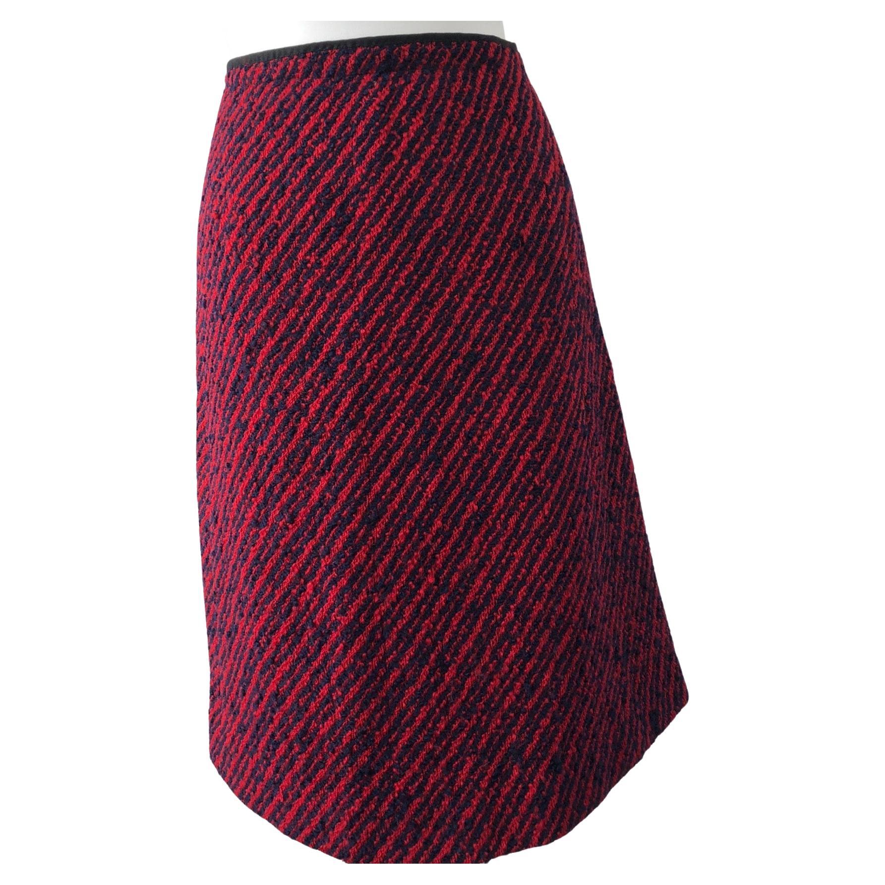 CHANEL Couture Tweed Pencil Skirt Vintage Red Midnight blue For Sale
