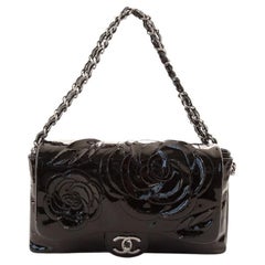 Chanel Tweed Petals Camellia Flap Bag Patent Medium