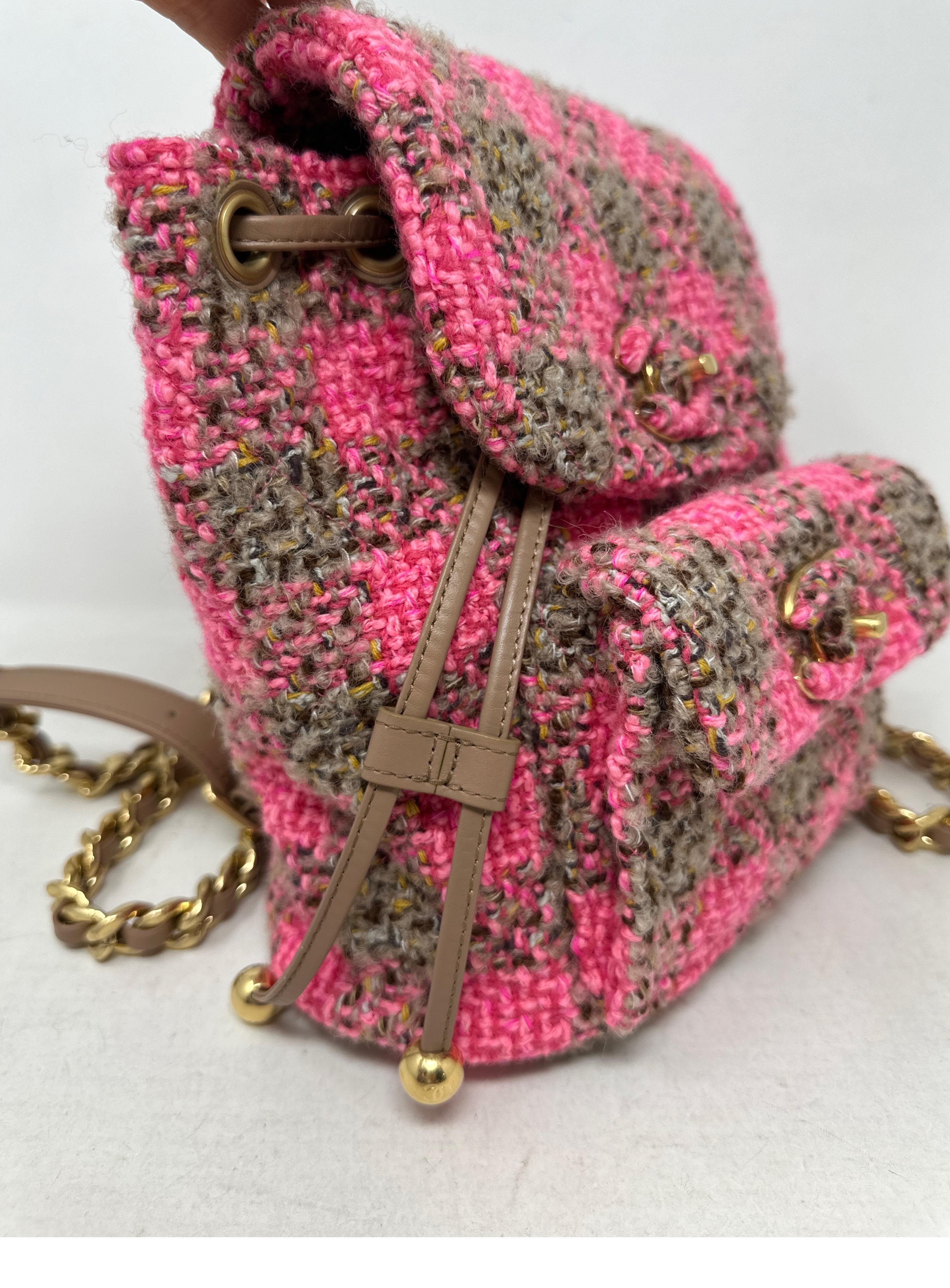 Chanel Tweed Pink and Tan Backpack  For Sale 6